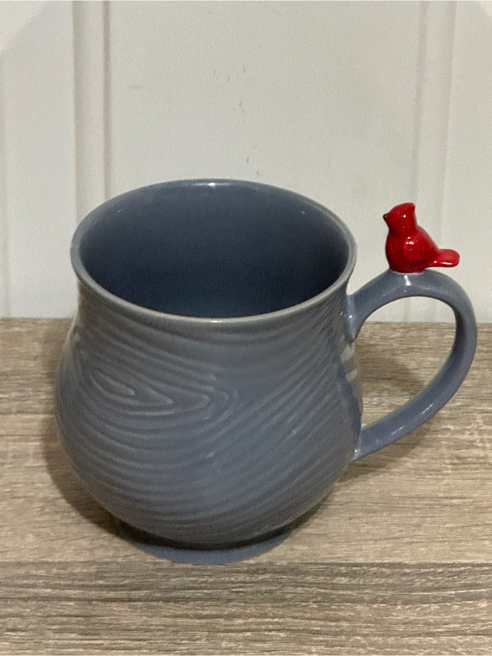 Temp-tations by Tara Woodland gray blue coffee mug with cardinal figure 16 fl oz